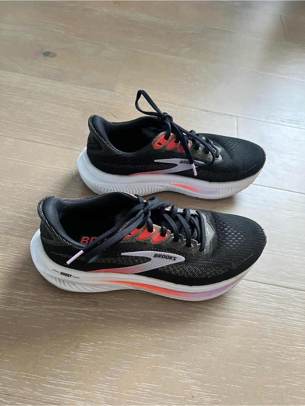 Brooks Ghost Women’s Black Running Shoes with Pink Purple Accents